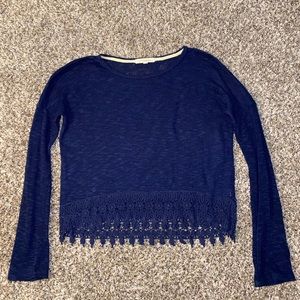 Blue Long Sleeve Laced Bottom Top - Rewind